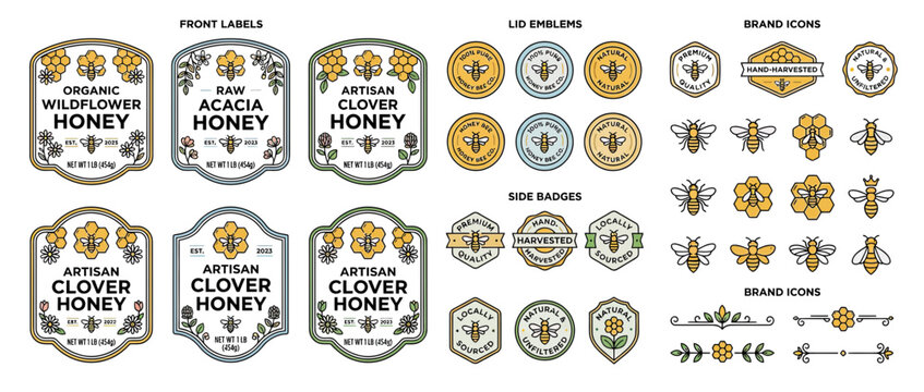 Honey Product Label and Brand Icon Collection