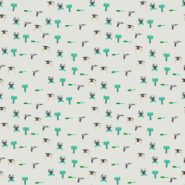Tools pattern with anvils, hammers, and drills