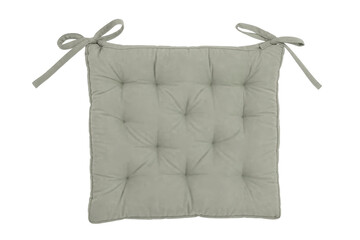 Soft, square, light gray tufted seat cushion with ties is presented on a clean white background © Chinases