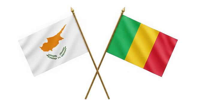 Crossed flags of Cyprus and Mali waving together isolated on transparent background