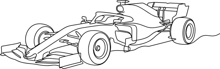 Fototapeta premium Line art illustration of a modern Formula One racing car in profile view.