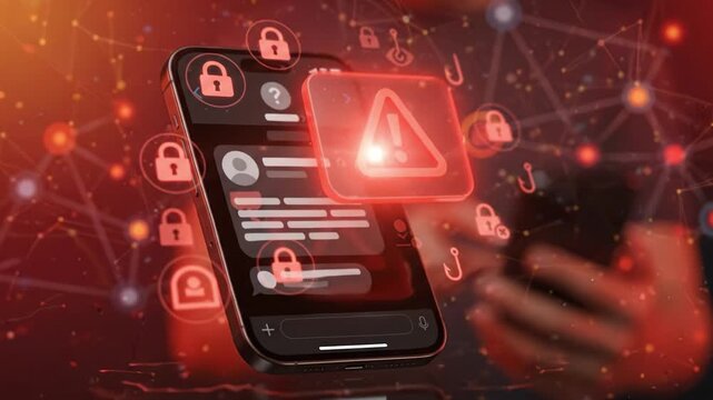 Phone security alert cyber threat warning data breach privacy protection password lock phishing scam risk, warning alert smartphone screen cyber security risk phishing attack warning locked account