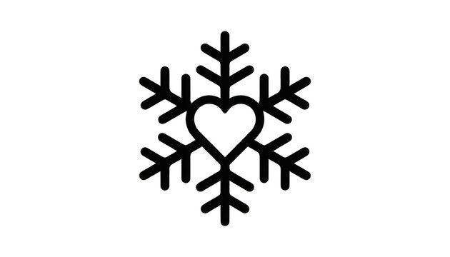 Snowflake with Heart Outline Transparent Background