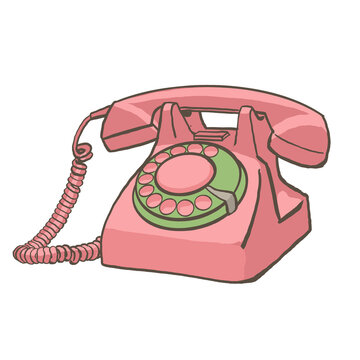 Pink and green vintage rotary dial telephone illustration