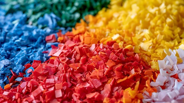 Colorful Shredded Recycled Plastic Flakes for Industrial Recycling.