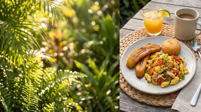 Caribbean breakfast plate with ackee and saltfish