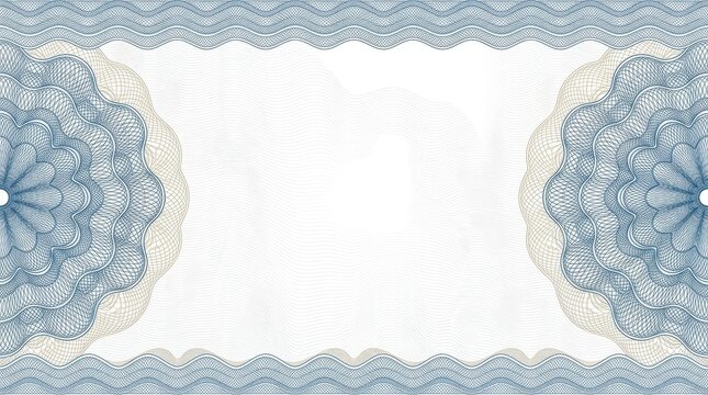 Intricate Blue and Gold Guilloche Certificate Border Background with Security Patterns for Diploma or Banknote Design