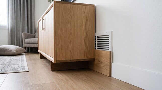 Sideboard pressed against a blocked living room vent