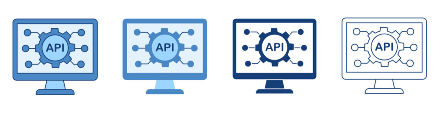 API Integration Desktop Computer Icons Set for Software Development System