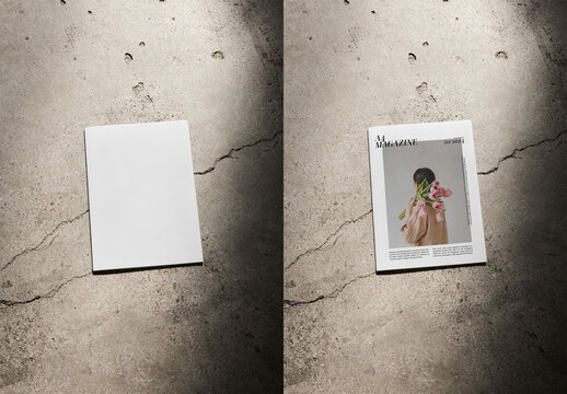 Mockup Of Customizable A4 Magazine On Concrete Surface