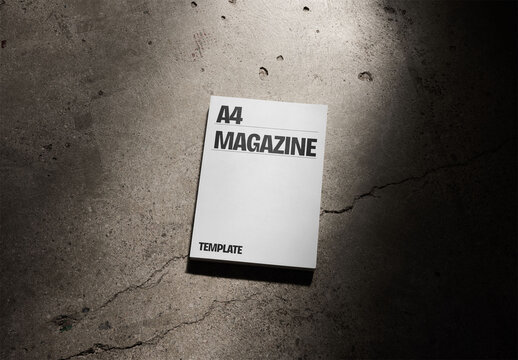 Mockup Of Customizable A4 Magazine On Concrete Floor