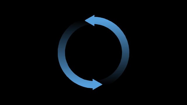 A circular two-way arrow animation with a gradient blue fill on a black background loopable motion graphic.