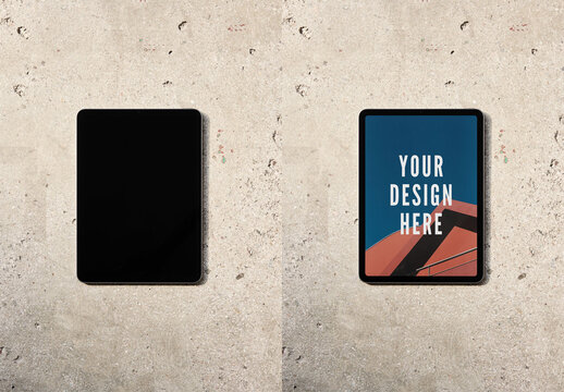 Mockup Of Two Customizable Tablets, Top View