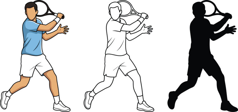 Tennis player preparing to hit a ball in three different styles