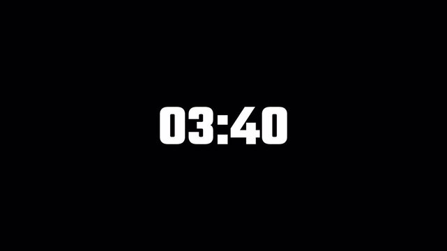 Four minute countdown timer animation on transparent background in sixty seconds