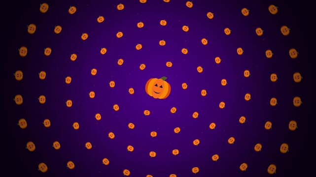 Hypnotic Spiral Vortex Animated Pattern Of Cute Halloween Jack O Lantern Pumpkins Motion Background