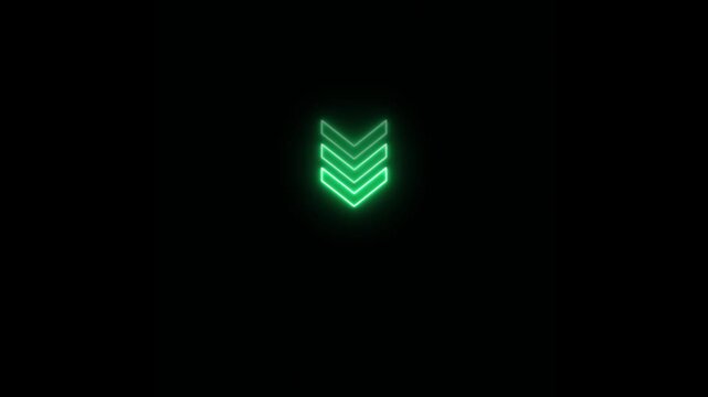4k ultra hd 3840x2160 green neon chevrons pointing down vertical animation glowing direction symbol dark background motion graphic looping video