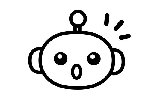 Cute robot face icon with a surprised expression for AI bot