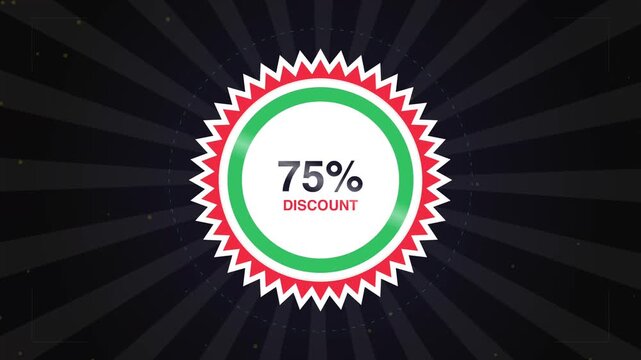 Animated Circular Discount Progress Bar Counter Seventy Five Percent Off Sunburst Motion Graphic Background