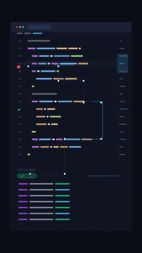 motion graphic showing scrolling code on dark screen, programming and development, data analysis
