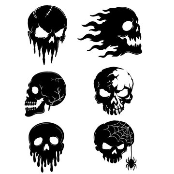 Set of black and white skulls, Halloween sculls vector white background, sculls set