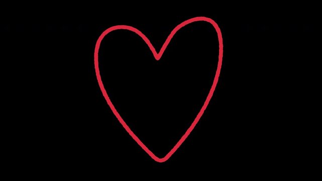 Red doodle heart shape scribble element isolated transparent background in 4K alpha channel.