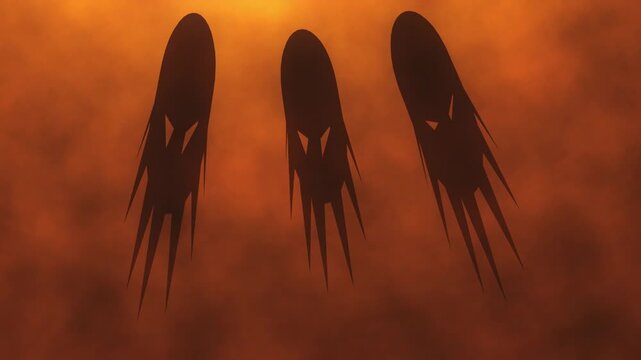 Halloween creepy ghost face shadows on orange smoke background