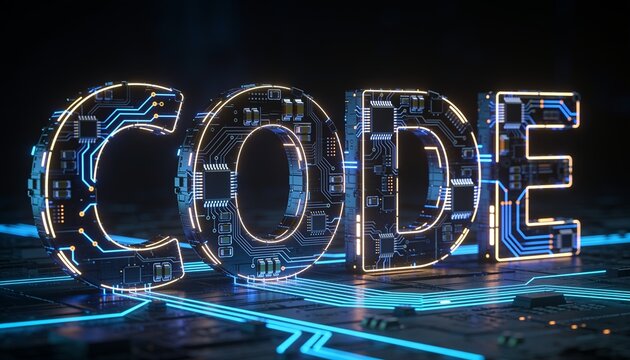 Futuristic Code Letters Made From Electronic Components