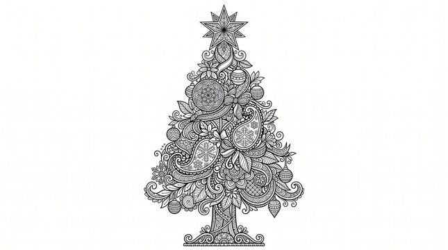 Intricate zentangle christmas tree vector illustration for adult coloring book