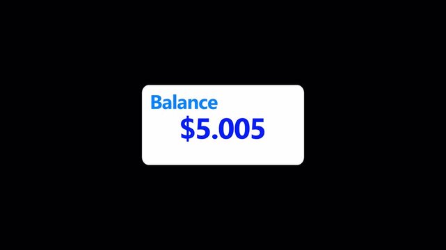 financial app interface dashboard with dollar in 4k animation with alpha cannel ten thousands counter template animation on transparent background account balance animation with $ sign