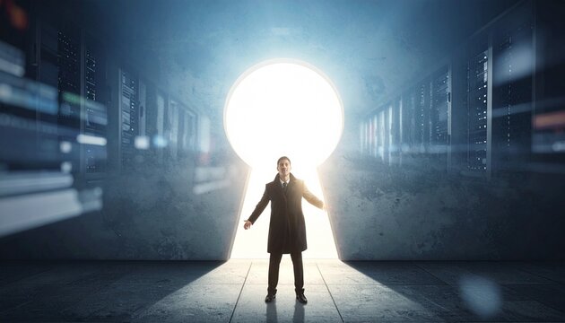 man walking in tunnel key hole shape