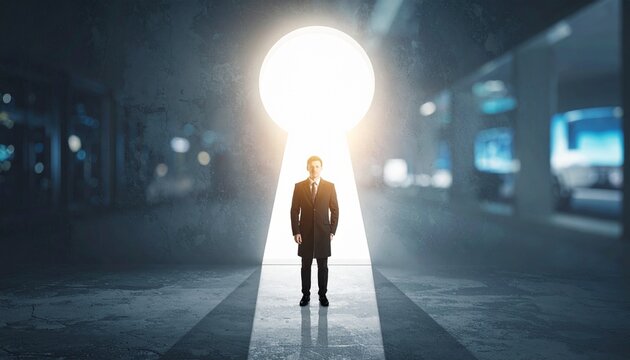 man walking in tunnel key hole shape