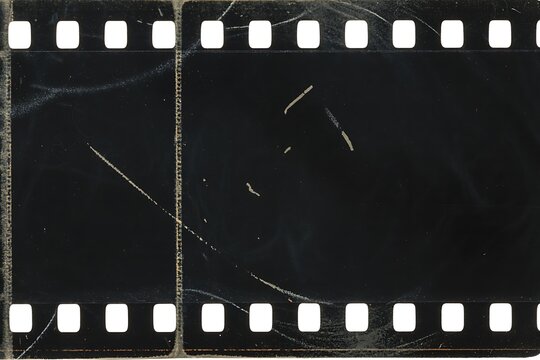 Film negative strip features heavy scratches and dark tones.