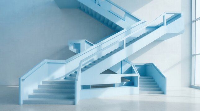 Modern Architectural Staircase Design in Light Blue Tones.