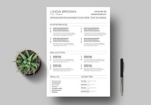 Resume CV Template with Minimal Clean Layout