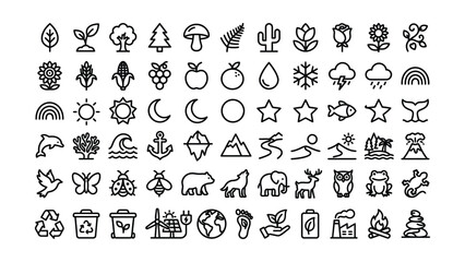 Fototapeta premium A comprehensive collection of hand drawn nature and ecology vector line icons for modern environmental and sustainable design projects