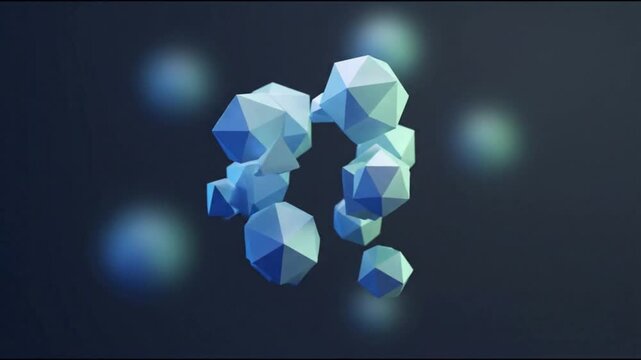 Abstract Low Poly Geometric Crystal Cluster Floating in Dark Blue Space.