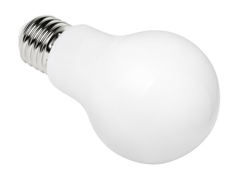 Modern white electric light bulb for home lighting, isolated on transparent cutout background