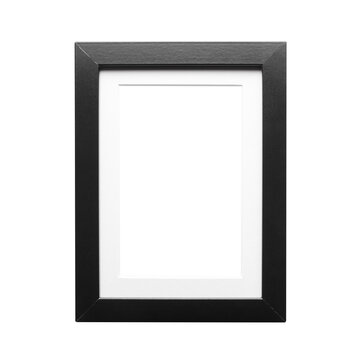 Black vertical photo frame with white mat border, isolated on transparent cutout background