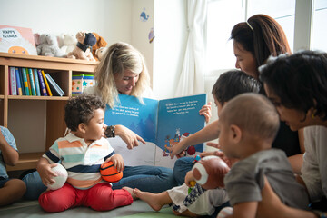 Children enjoying interactive storytime photo