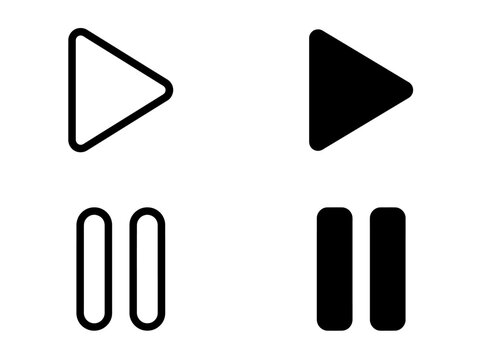Set of minimalist play and pause media control icons with graphics