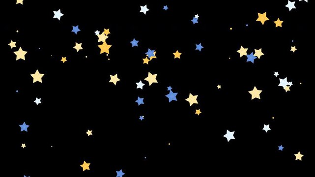 金色と青色の五芒星が重力の弧を描いて舞い上がる祝賀向け全画面透過モーショングラフィックス映像