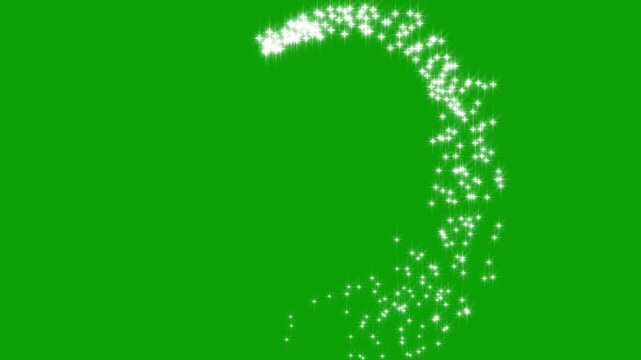 Magic glitter sparkle trail with shimmering starlight, pixie dust particles, glowing stars and smooth magic line effects on a green screen background, perfect for 4K chroma key video.