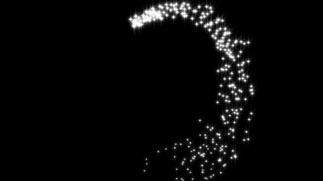 Glowing sparkle star line animation with bright twinkle stars, shimmering glitter wave, magical light trails and sparkling particles on a black screen background, seamless 4K video.