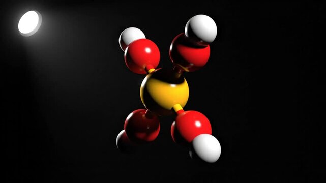 Rotating Molecular 3D Render: Phosphoric Acid Molecule Formation Concept with Dark Background