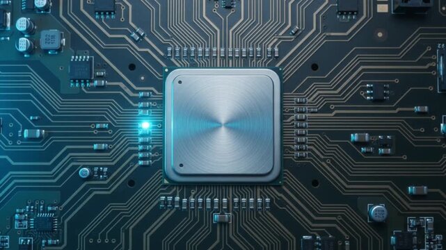 Central Processing Unit in Bright Digital Circuitboard Setting