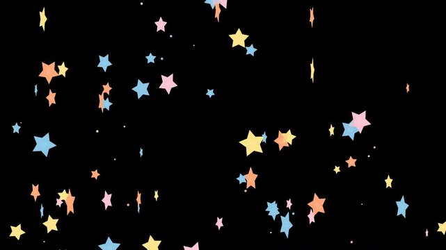 暖色の五芒星が回転しながら落下する折り紙風の全画面透過ループモーショングラフィックス映像