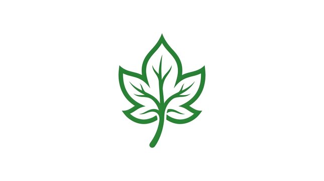 Minimalist green leaf vector logo design with clean outlines, symbolizing nature, ecology, and sustainability, isolated on a white background