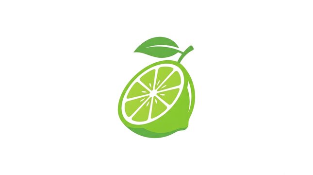Stylized vector illustration of a fresh green lime slice with a leaf, isolated on a white background