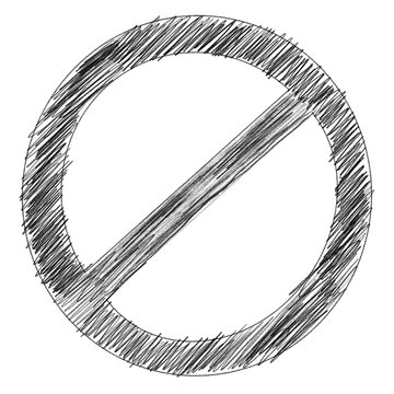 Hand drawn sketch of a prohibition sign isolated on a white background